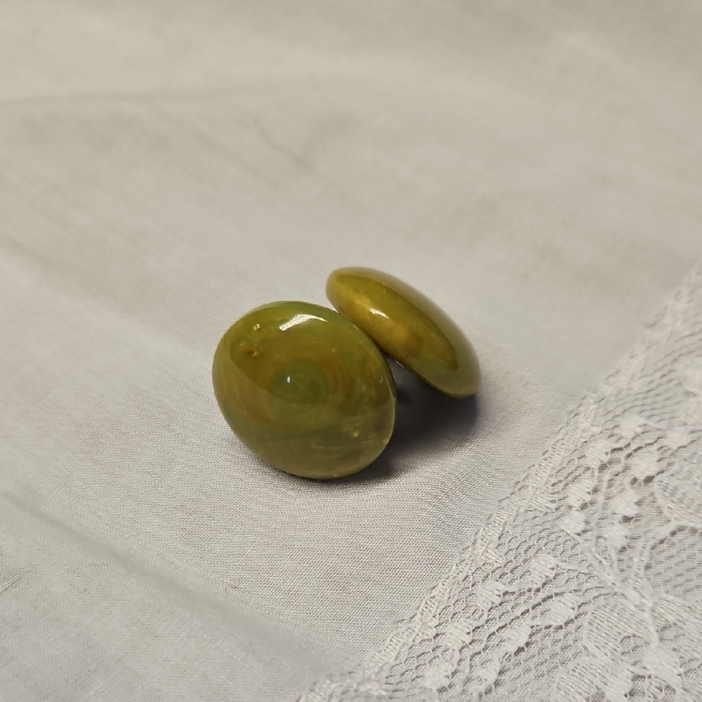 Green Bakelite Screw Back Earrings